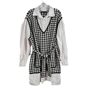 ELOQUII Elements Sweater Dress Houndstooth Black White Layered Look 22/24